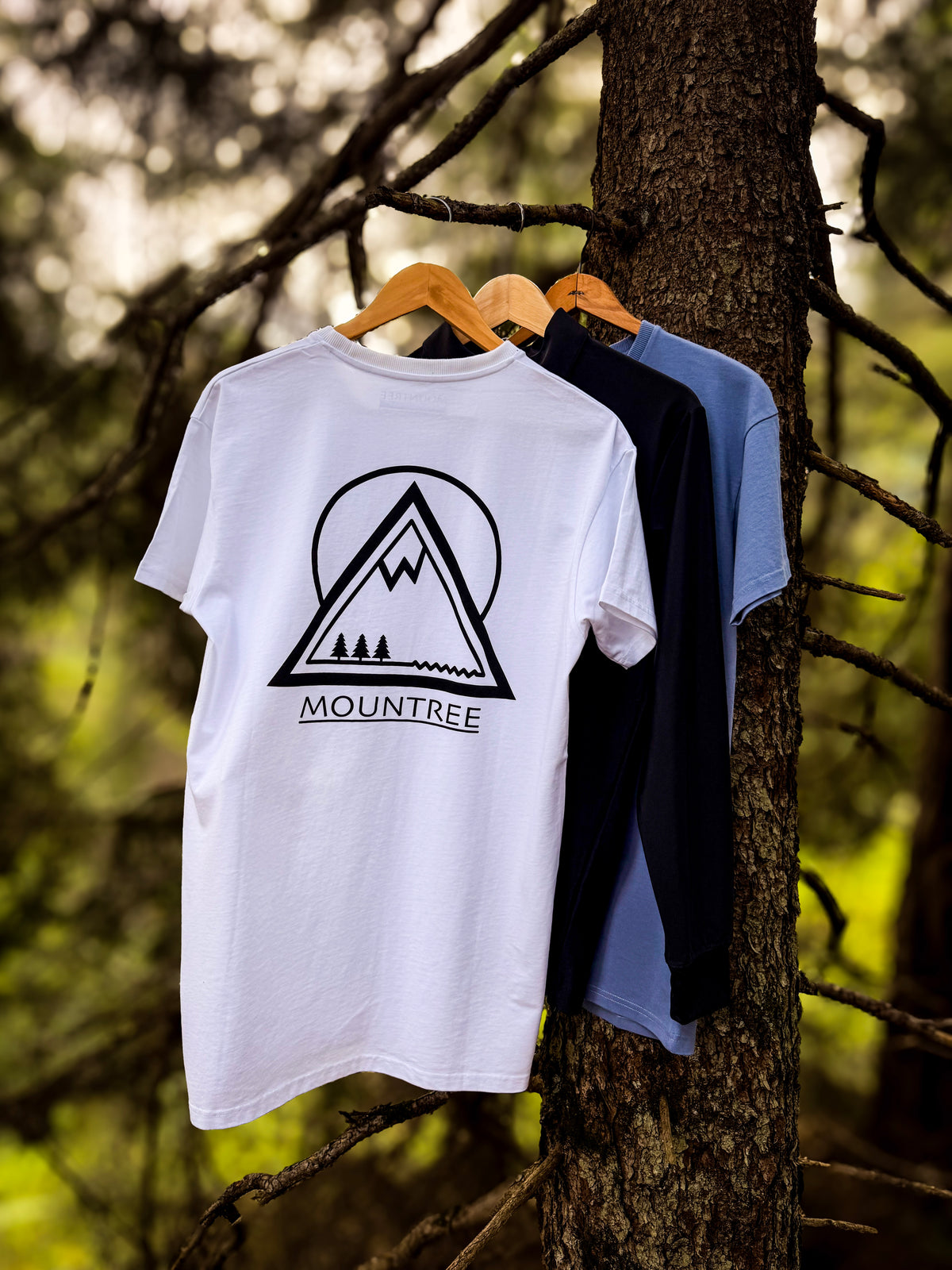 MOUNTREE Kleidungsstücke im Wald als Symbol für die Entstehung der Marke